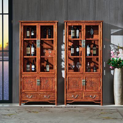 红木酒柜新中式刺猬紫檀客厅玻璃展示柜花梨木实木双门靠墙储物柜