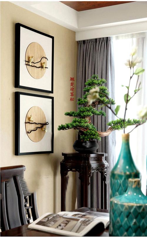 一木代传新中式仿真植物盆景迎客松客厅玄关摆件装饰品室内客厅办公室