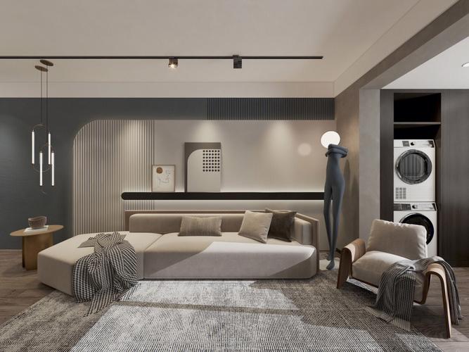 客厅空间的设计简约而有质感呈现出简洁大气的视觉效果嵌入式电视柜