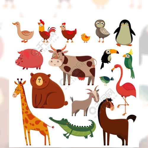 鳄鱼鸟类和家畜逗人喜爱的动画片动物孩子传染媒介例证集合婴儿卡通