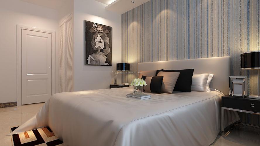 2022简单现代卧室床头壁纸背景墙装修效果图