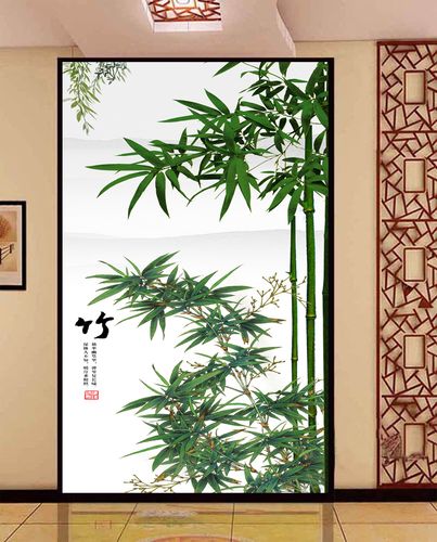 中式竹子大型壁画玄关客厅电视卧室背景墙纸壁纸墙布3d无缝无纺布