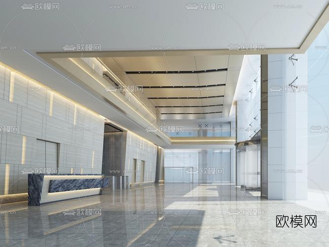 办公楼大堂前台3d模型下载