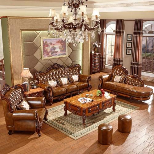 欧式实木真皮沙发客厅高档沙发牛皮沙发单人位双人位三人位组合欧式