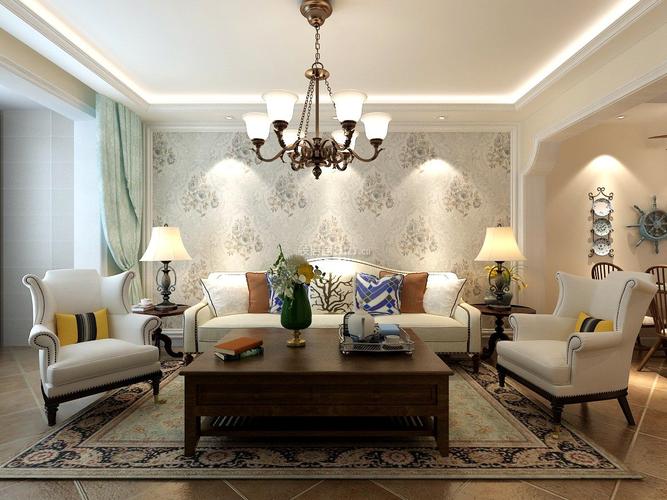 125平米简美风格三居客厅沙发背景墙装饰效果图