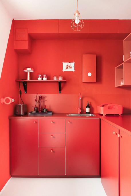 7组红色橱柜门和台面瓷砖颜色最合适搭配效果图