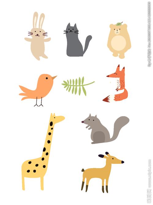 小动物大全手绘卡通扁平化插画图片