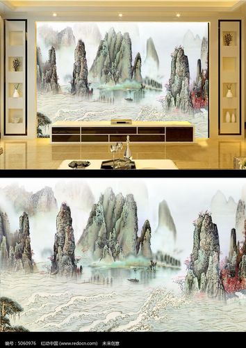 河水国画风景画桂林山水电视背景墙