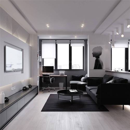 45黑白调公寓客厅装修效果图黑白灰现代公寓客厅装修效果图黑白简约