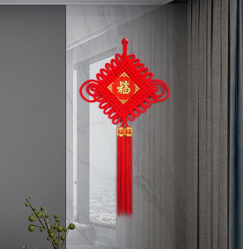 挂在客厅墙上的福中国结挂件双鱼入户玄关墙面装饰福字挂饰轻奢