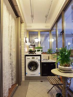 洗衣机组合柜装修效果图1张中式风格阳台洗衣机组合柜装修布局图1张