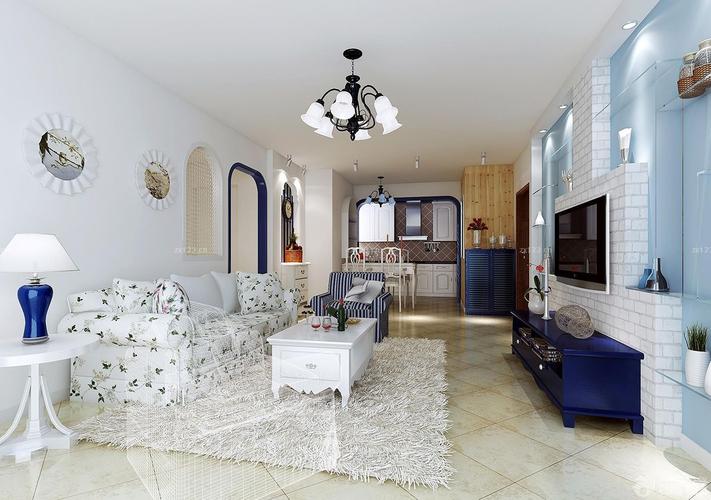 简约地中海风格两居室房屋客厅装修效果图