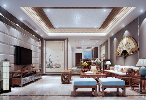 中式小客厅电视背景墙装饰装修效果图片装修123效果图