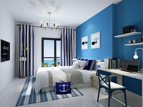 主卧室床头背景墙深蓝色设计效果图2022