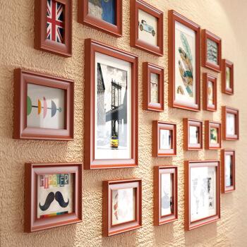 照片墙大厅装饰墙上相册墙长方形实木画框文化墙面创意组合镜框子