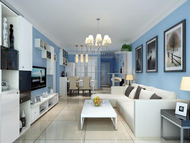 现代简约风格客厅蓝色墙面装修效果图片案例