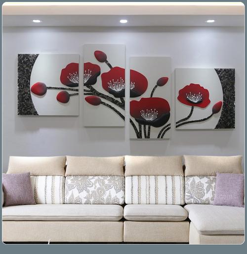 沙发背景墙装饰画新中式大气3d立体画客厅挂画免打孔现代花卉a款画面