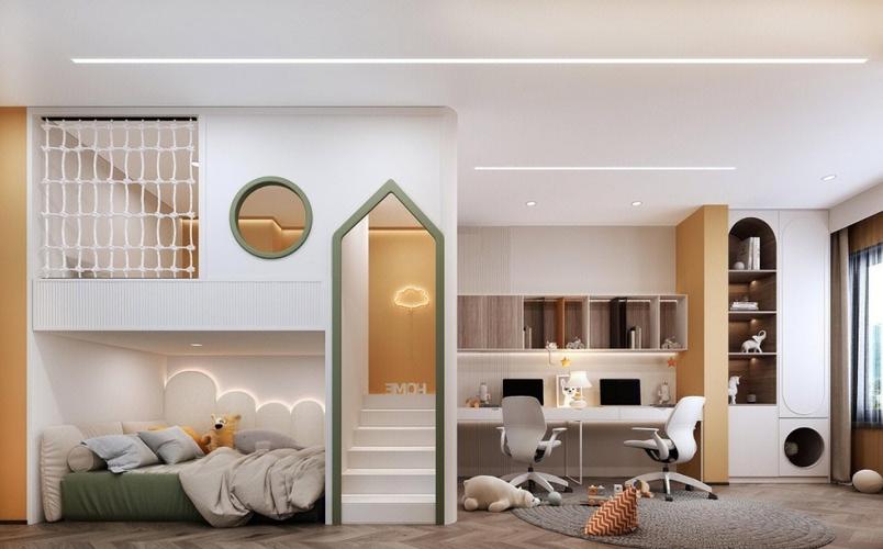 两个孩子住一个房间要满足学习区域睡觉区域储物区域的需求