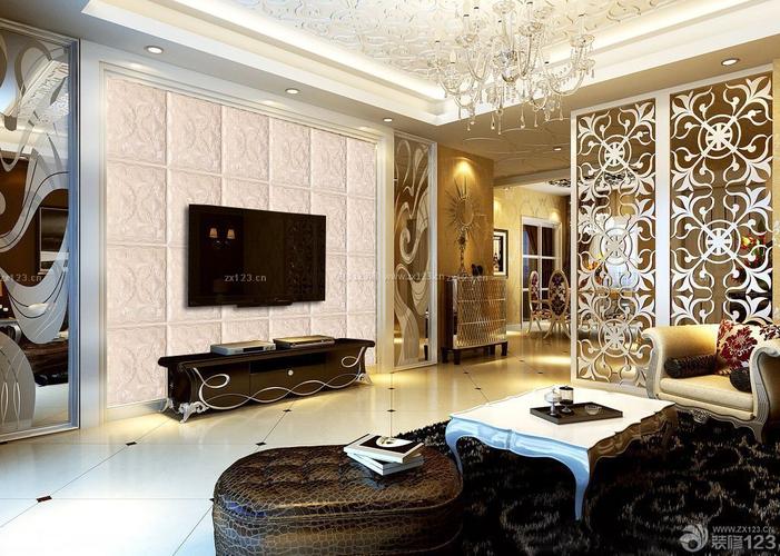 时尚中式客厅软包电视背景墙装修图装信通网效果图