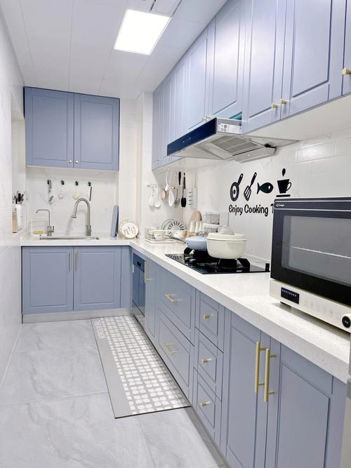 l型厨房99颜色是蓝灰色系色号yb1001299柜体多层板柜门吸塑板