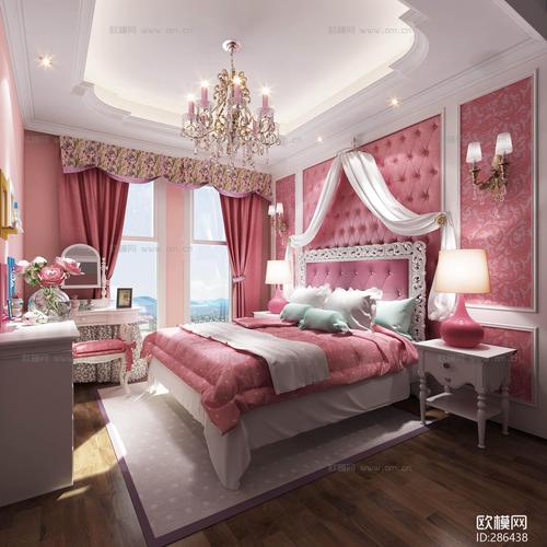 欧式粉色公主房卧室空间3d模型