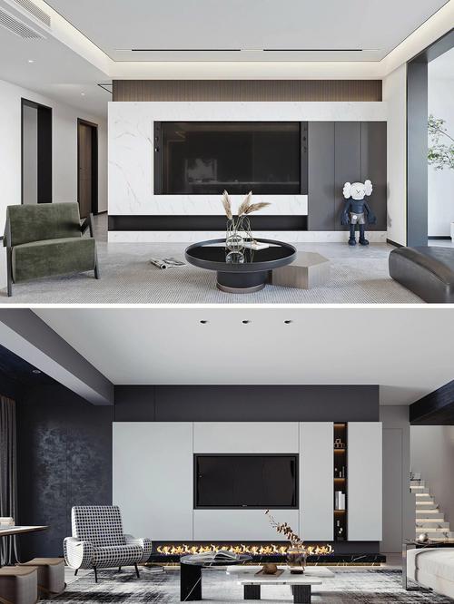 现代简约定制客厅电视柜背景墙设计效果图案例.