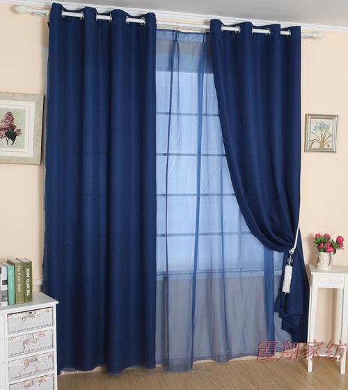 厂家直销成品窗帘窗纱蓝色柳叶呢打孔挂钩卧室客厅特价