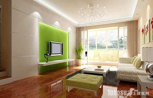 客厅现代客厅落地窗飘窗绿色电视背景墙装修效果图欣赏土拨鼠装饰