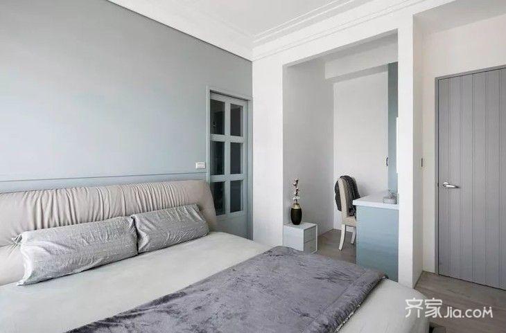 5万66平米混搭二居室装修效果图优雅蓝灰色现代混搭二居装修案例效果