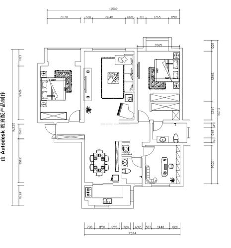 2022三居室户型平面设计图