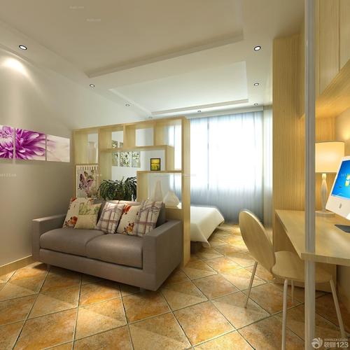 50平方小户型客厅卧室一体单身公寓设计图装修123效果图