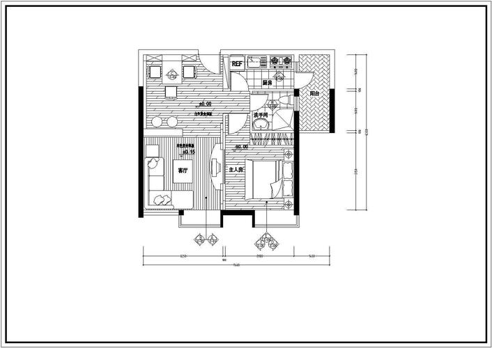 某地一室一厅住宅户型室内装修平面施工图