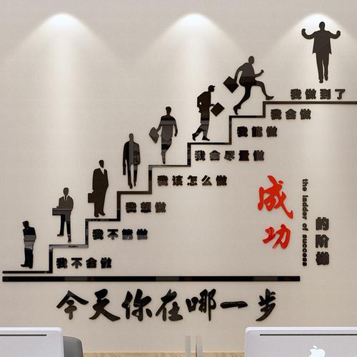 的阶梯3d立体墙贴办公室装饰公司文化墙布置励志标语贴纸楼梯优惠券