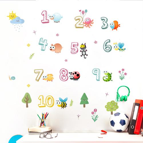 创意动物数字卡通墙贴儿童房幼儿园教室布置早教自粘贴纸壁画贴画