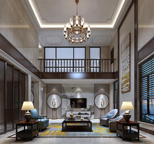 新中式家装别墅客厅3d模型id3009632143d模型