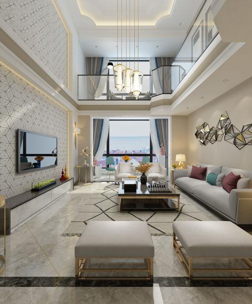 180平米跃层现代简约风格挑高客厅家居装修图片装修123效果图
