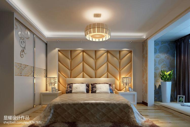 威尼斯现代卧室床头背景墙软包装修效果图