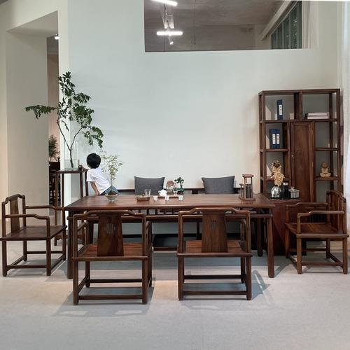 南美胡桃木客厅沙发茶桌六件套新中式原木茶桌椅天然纯原木茶家具