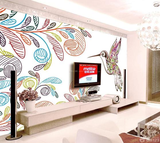 家装客厅手绘电视背景墙设计图片