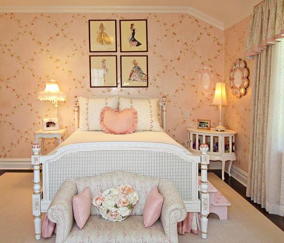 粉色壁纸浪漫卧室装修效果图