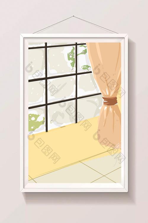 室内窗帘插画图片