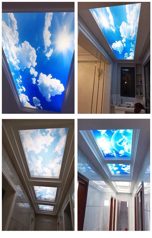 3d立体蓝天白云艺术玻璃顶装饰过道风景透光亚克力有机玻璃天花默认