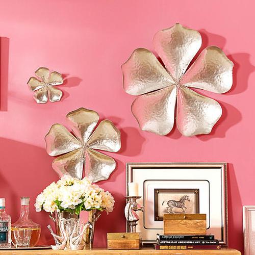 奇居良品客厅卧室创意墙面立体装饰壁饰铁艺银色花朵