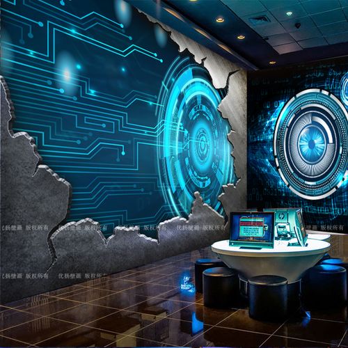 装vr店科幻背景墙3d立体蓝色科技感墙纸