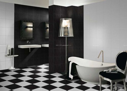 现代风格家装卫生间黑白瓷砖铺贴效果图
