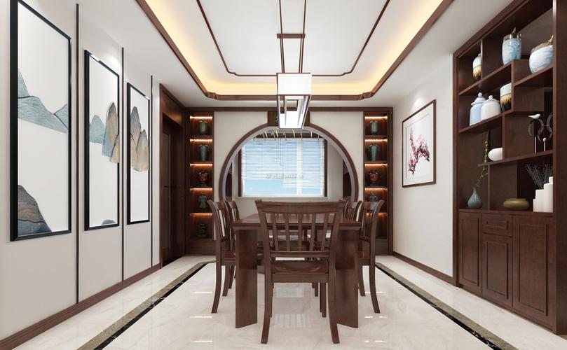 新中式风格餐厅装饰柜设计效果图装修123效果图