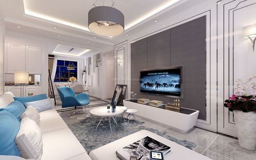 2022现代奢华客厅灰色电视墙装修效果图片