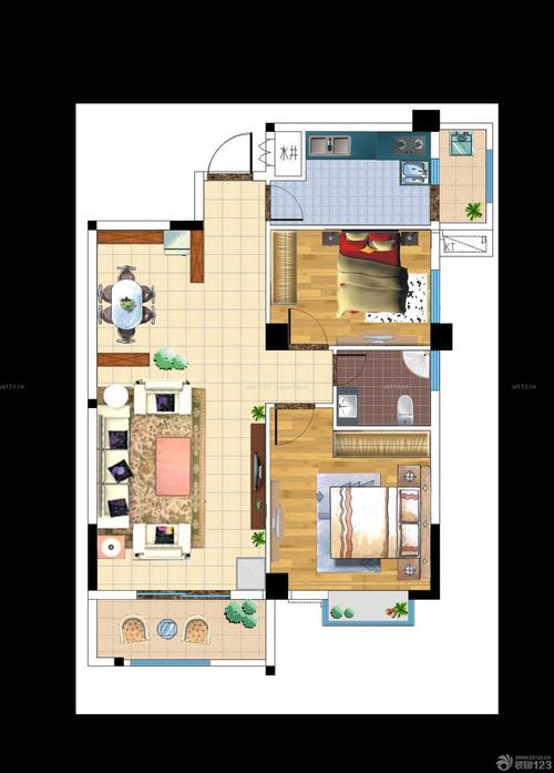 80平米小户型两室两厅一卫平面图装修123效果图