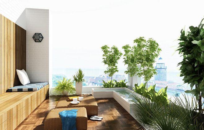 现代简约风格别墅五室三厅阳台休闲椅植物装修效果图