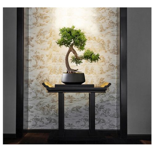 时光物语新中式迎客松盆景摆件家居客厅书房办公室桌面绿植摆设样板间